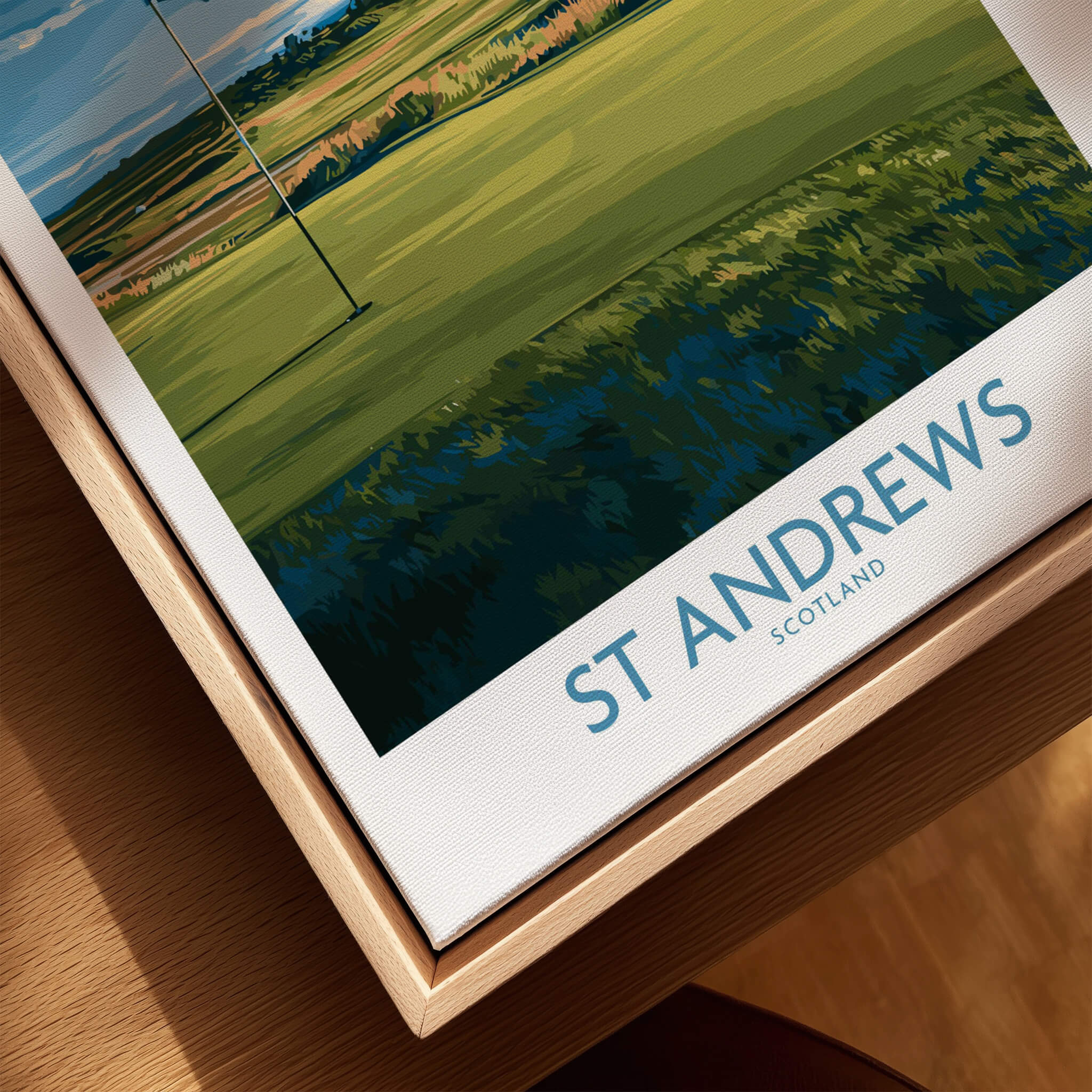 St Andrews Print Scotland - Golf Course Poster showcasing the iconic fairways of the historic St Andrews golf course.