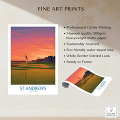 St Andrews Scotland Historic Golf Course Wall Art - Scotland Poster Print featuring fine art print details and vibrant sunset colors.