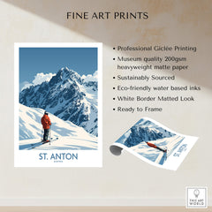 St. Anton Ski Poster showcasing stunning ski art with mountains and a skier, perfect for home decor.