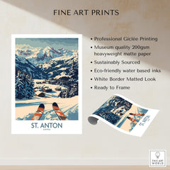 St. Anton Wall Art Ski Poster showcasing professional Giclée printing and stunning ski resort scenery.