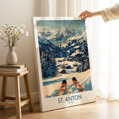 St. Anton Wall Art Ski Poster showcasing the stunning ski resort view in Austria, perfect for home decor.