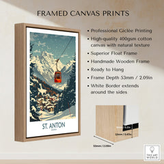 St. Anton Wall Art Ski Poster displayed in a handmade wooden frame with a white border, showcasing a stunning ski resort scene.