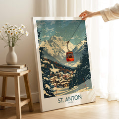 St. Anton Wall Art Ski Poster showcasing a ski gondola and picturesque mountain scenery.
