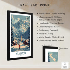 St. Anton Poster Austria framed art print showcasing the stunning St. Anton landscape, perfect for decor and ski lovers.