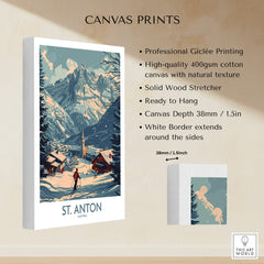 St. Anton Poster Austria featuring beautiful ski landscape, ready to hang canvas print with white border.