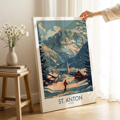 St. Anton Poster Austria showcasing the stunning snowy landscape of St. Anton, perfect for ski lovers.