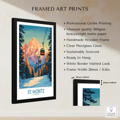 Framed art print of St. Moritz Ski Print - Switzerland featuring the Swiss Alps scenery.