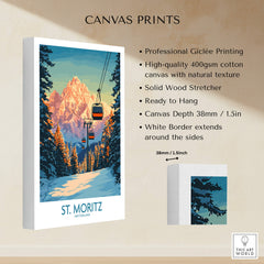 St. Moritz Ski Print - Switzerland showcasing a stunning mountain landscape and ski lift in vibrant colors.