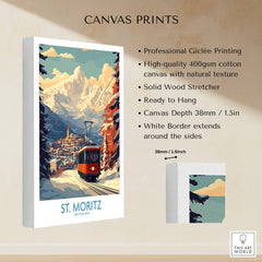 St Moritz Poster Switzerland canvas print featuring professional Giclée printing and stunning ski artwork.