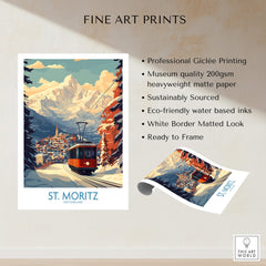 St Moritz Poster Switzerland showcasing a winter landscape and ski lift, perfect for home decor and travel inspiration.