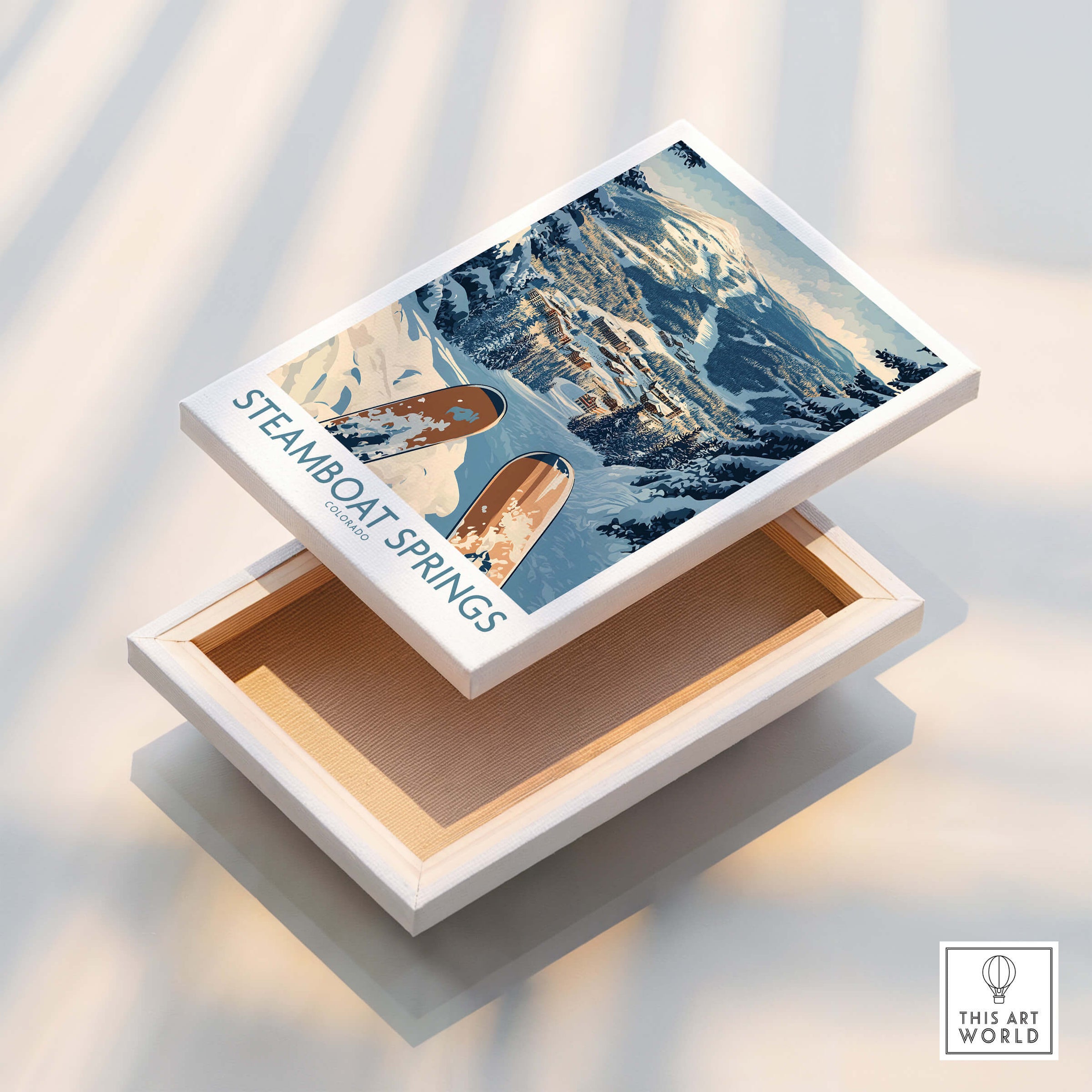 Steamboat Springs Ski Print - Colorado displayed on a decorative box, showcasing winter snow scenery.