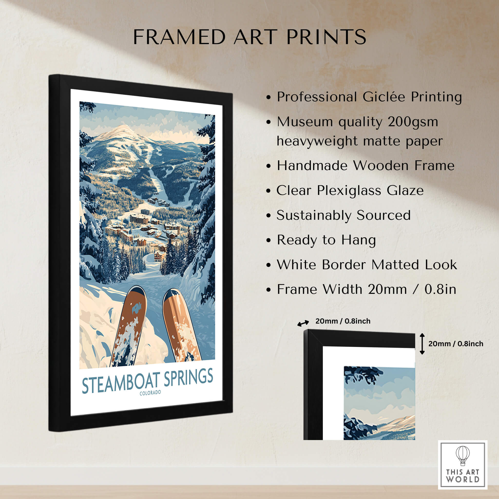 Steamboat Springs Ski Print - Colorado framed art print featuring stunning ski slopes and mountains.