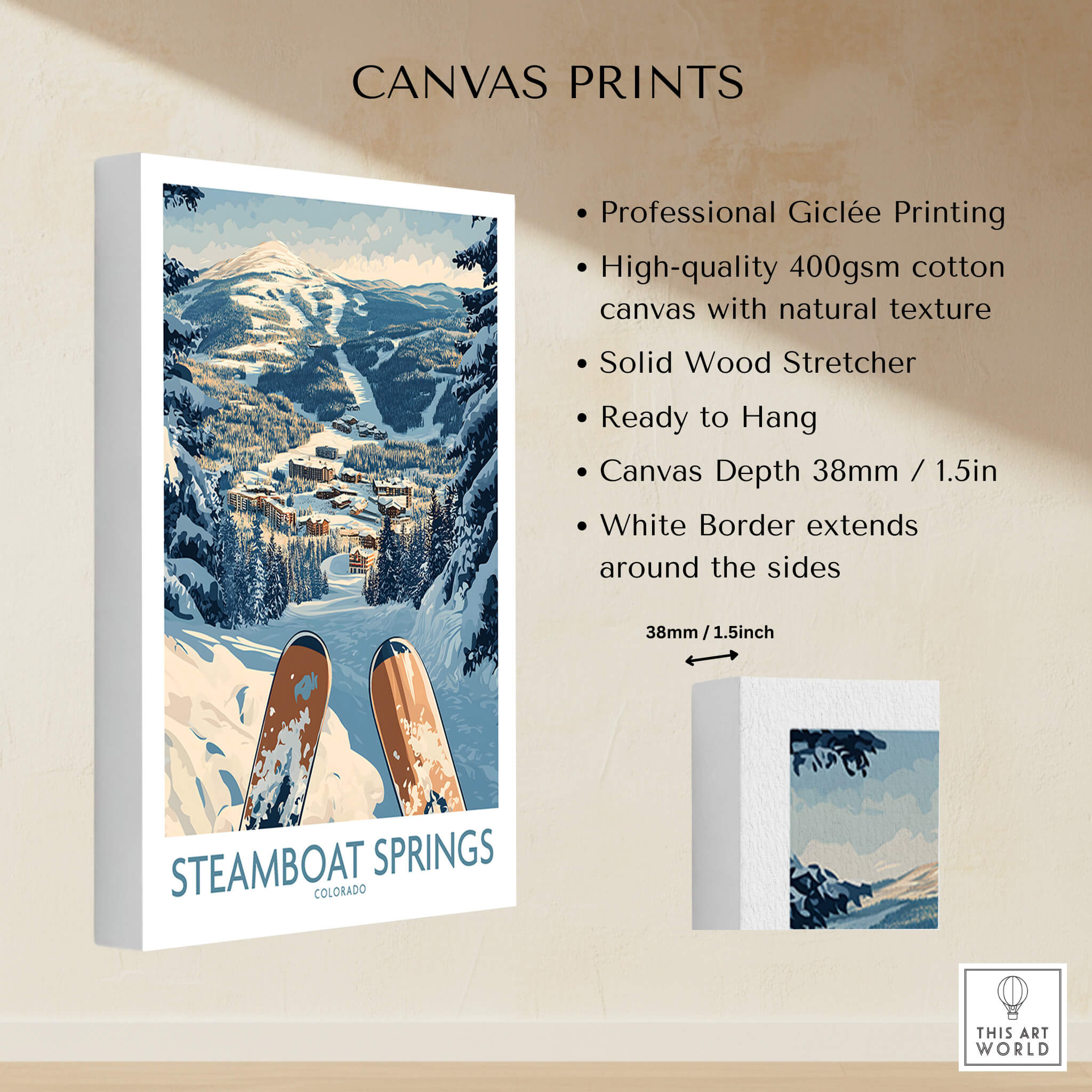 Steamboat Springs Ski Print - Colorado showcasing professional Giclée printing and a stunning mountain view.