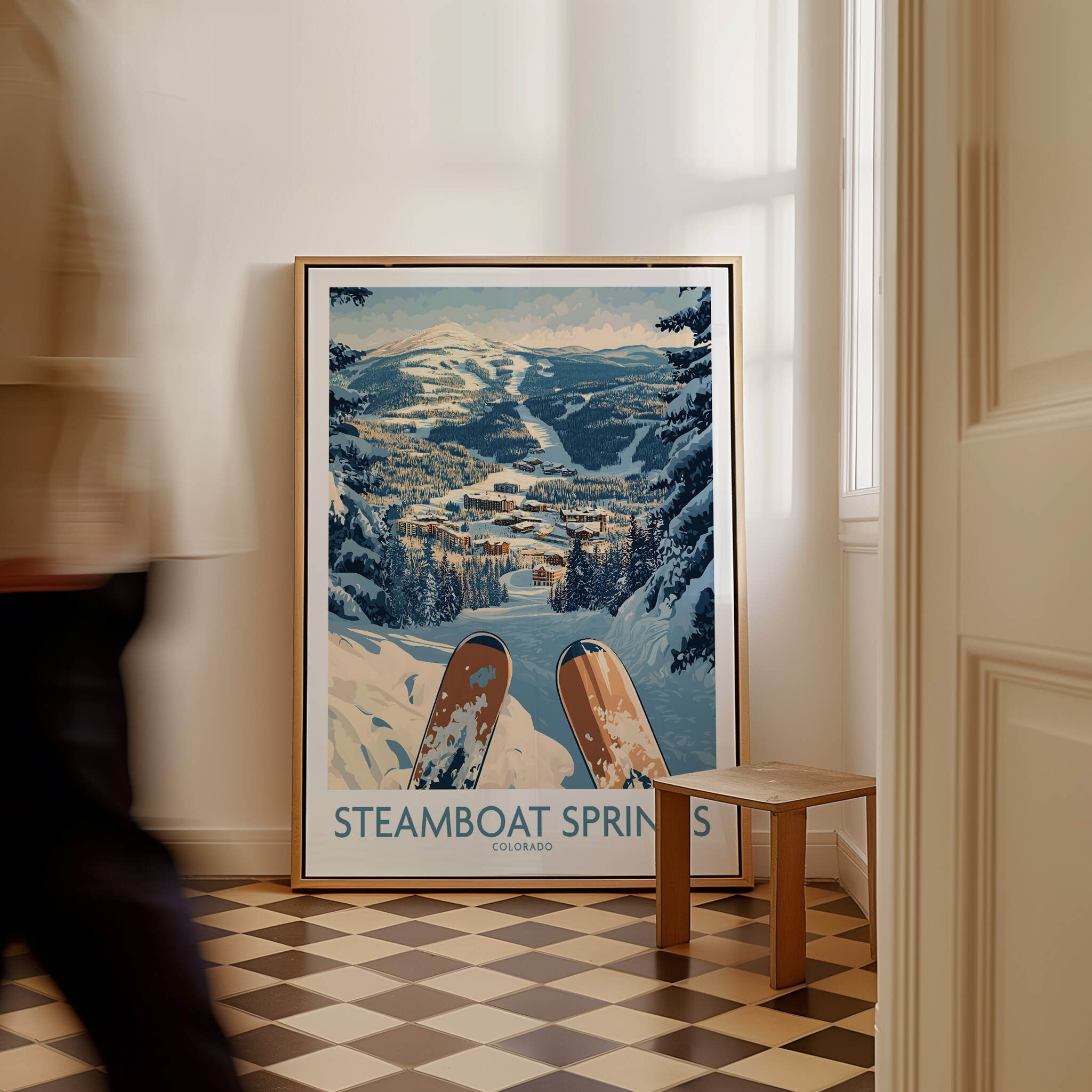 Steamboat Springs Ski Print -  Colorado in a stylish interior setting, showcasing beautiful ski slopes and winter scenery.
