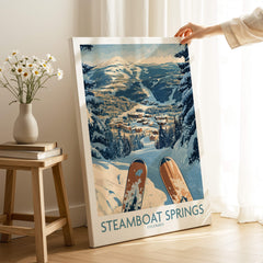 Steamboat Springs Ski Print - Colorado wall art featuring a stunning skiing landscape and snowy mountains.