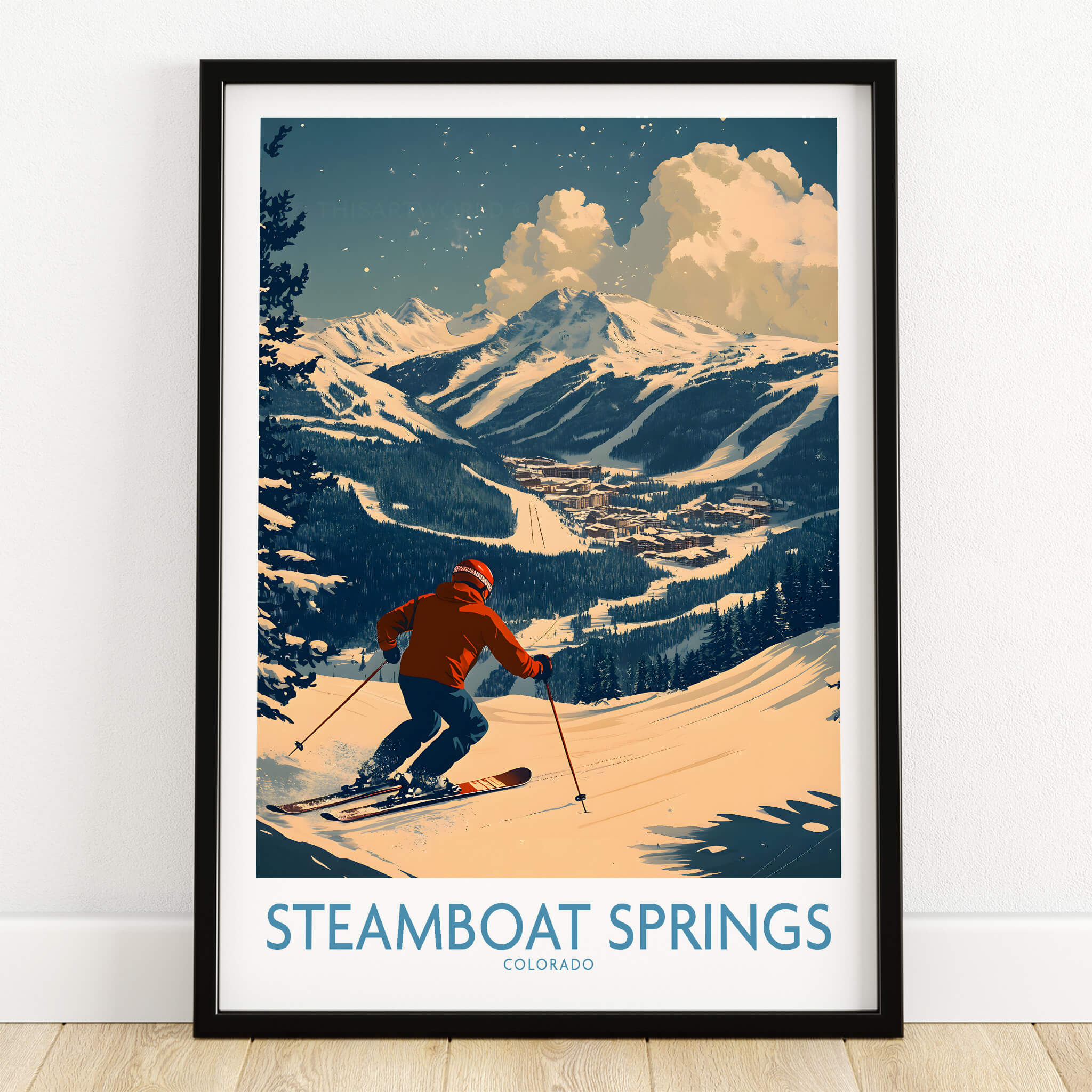 Steamboat Springs Wall Art - Colorado ski print showcasing skiing in the mountains of Steamboat Springs, Colorado.
