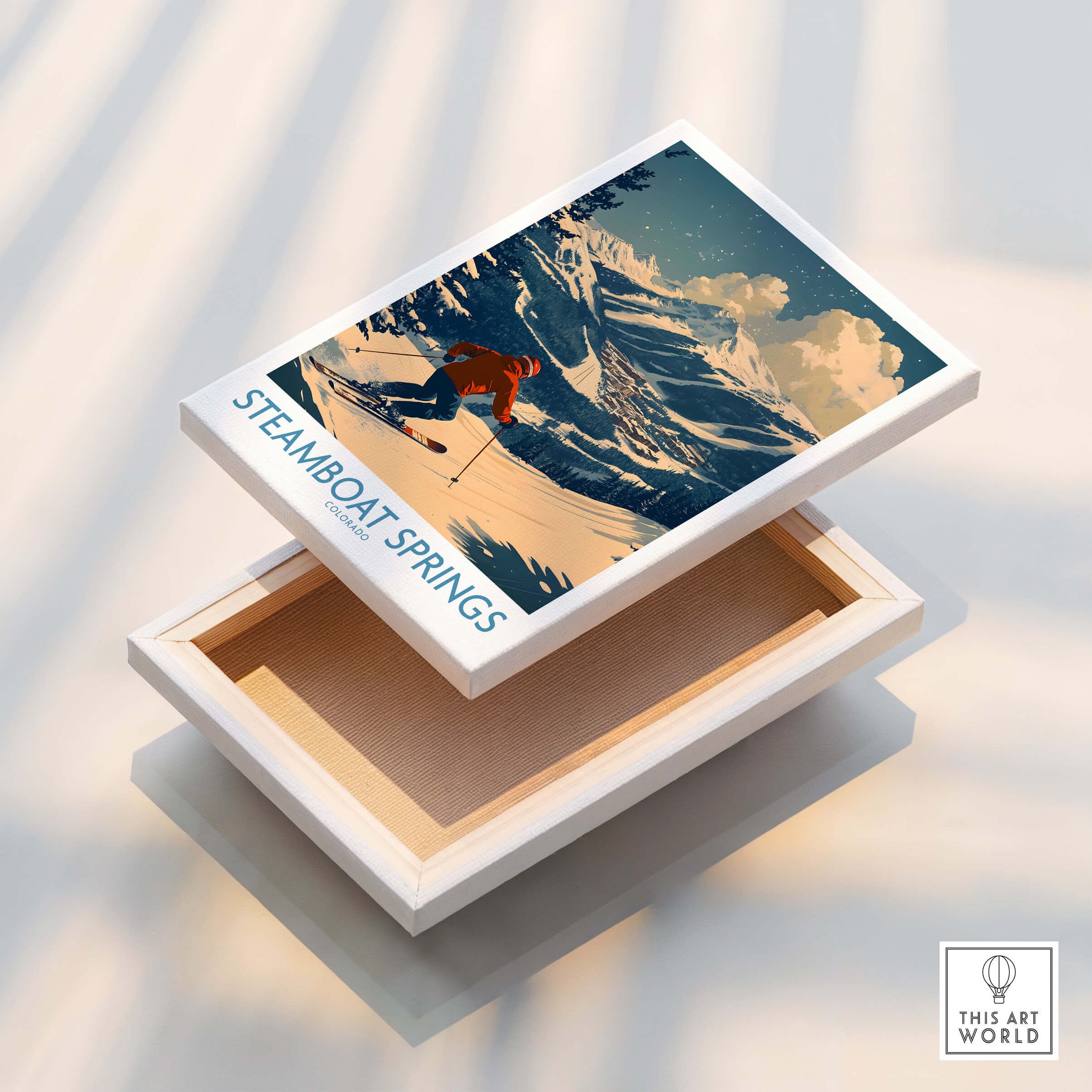 Steamboat Springs Wall Art - Colorado featuring a ski print in a stylish box, perfect for home decor and adventure lovers.