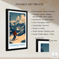 Steamboat Springs Wall Art - Colorado framed ski print showcasing mountains and skier, perfect for home decor.