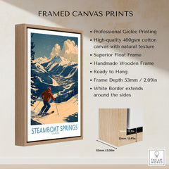 Framed canvas print of Steamboat Springs Wall Art - Colorado featuring a skier in the mountains.
