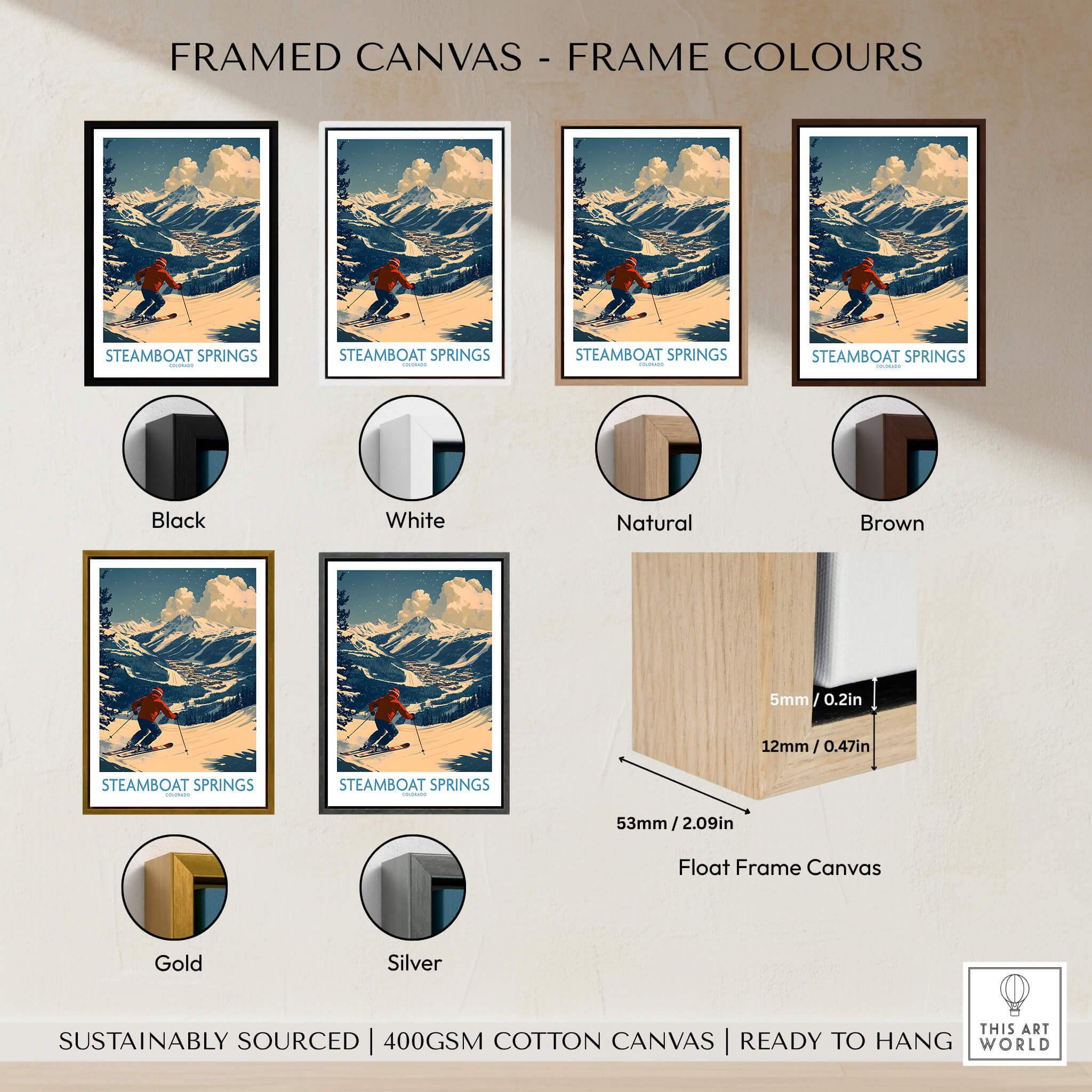 Steamboat Springs Wall Art - Colorado options with various frame colors for home decor