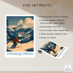 Steamboat Springs Wall Art - Colorado featuring a skiing scene with mountains and professional Giclée printing.