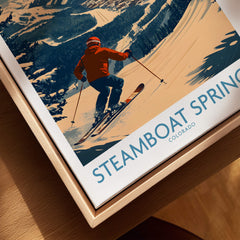 Steamboat Springs Wall Art - Colorado featuring a skier on a snowy mountain slope in a vibrant ski print.
