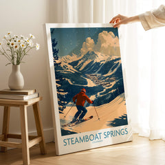 Steamboat Springs Wall Art - Colorado featuring a skier in a beautiful winter landscape with mountains.