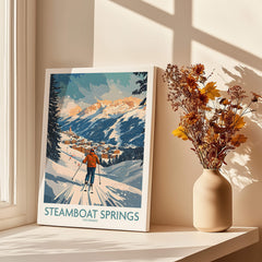 Steamboat Springs Poster Colorado showcasing a skier in a vibrant winter landscape.