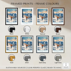 Framed prints in various colors showcasing Steamboat Springs Poster Colorado for ski enthusiasts.