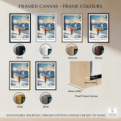 Steamboat Springs Poster Colorado framed canvas options in various colors including black, white, natural, brown, gold, and silver.