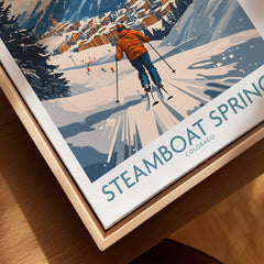 Steamboat Springs Poster Colorado featuring a skier on snowy slopes in a vibrant design.