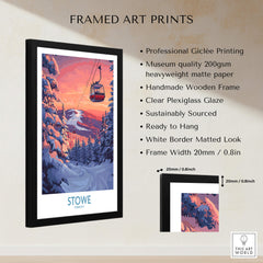 Stowe Vermont Ski Poster - Mountain Gondola Art Print, Winter Scene framed with professional giclée printing on heavyweight matte paper.