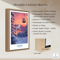 Stowe Vermont Ski Poster - Mountain Gondola Art Print, Winter Scene framed canvas print showcasing ski gondola in winter.