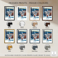 Stowe Vermont Ski Village Art - Mountain View Poster Print framed in various color options including black, white, natural, and brown.