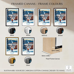 Framed canvas options for Stowe Vermont Ski Village Art - Mountain View Poster Print in various colors.
