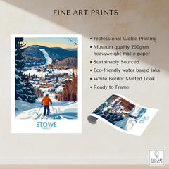 Stowe Vermont Ski Village Art - Mountain View Poster Print showcasing a beautiful winter scene and ski village charm.