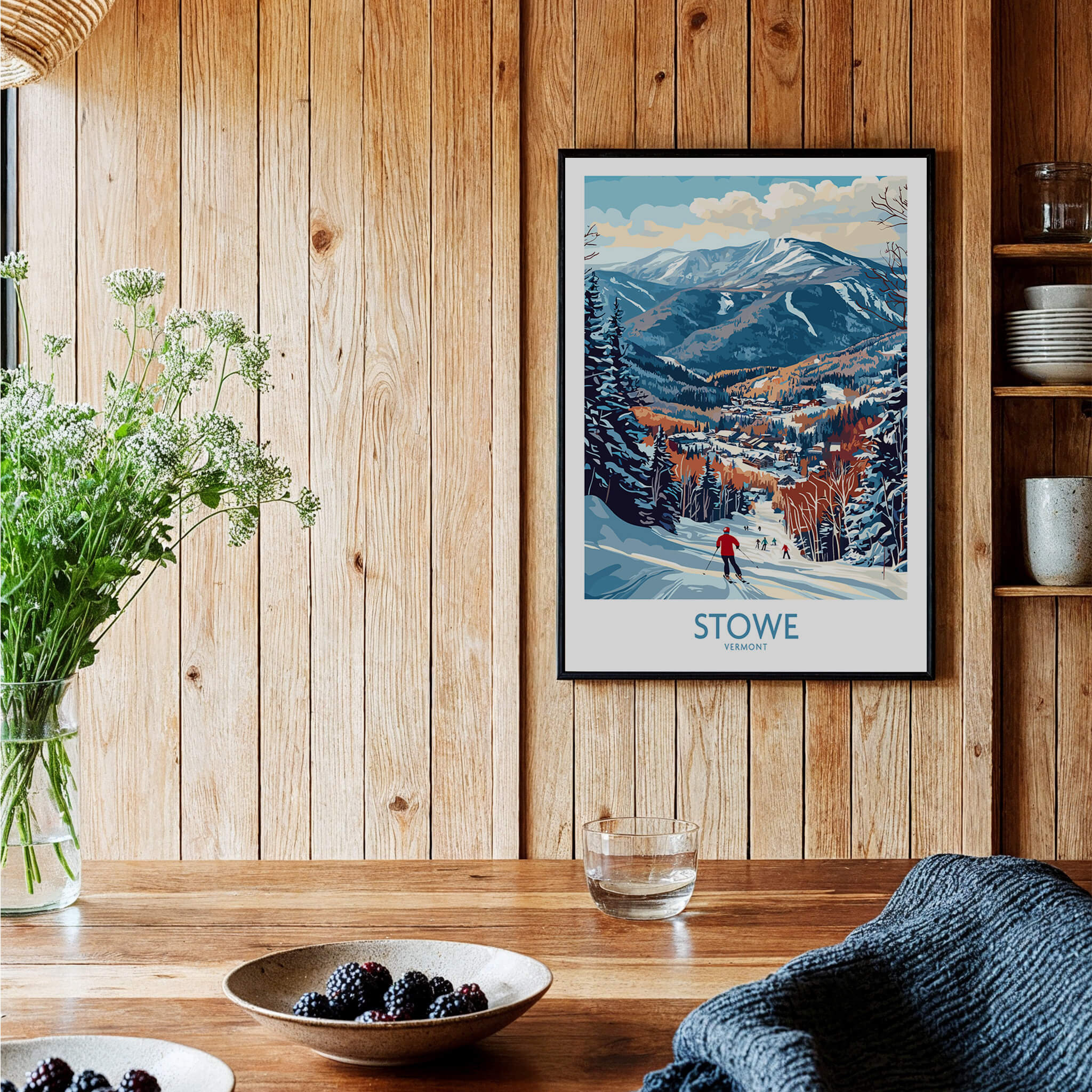 Vermont Ski Run Art - Stowe Slope Scene Print, Winter Sport Wall Decor featuring a scenic winter landscape.