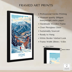 Vermont Ski Run Art - Stowe Slope Scene Print, Winter Sport Wall Decor framed art with mountain scenery.