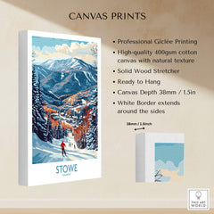 Vermont Ski Run Art - Stowe Slope Scene Print, Winter Sport Wall Decor showcasing skiing in Stowe mountains.