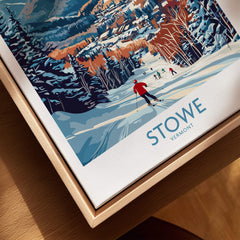 Vermont Ski Run Art - Stowe Slope Scene Print, Winter Sport Wall Decor featuring skiers on a snowy slope.