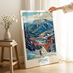 Vermont Ski Run Art - Stowe Slope Scene Print, Winter Sport Wall Decor showcased in a stylish home setting.