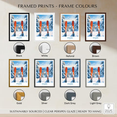 Ski Destination Art - Stowe Vermont Landscape View Print, Winter Sport Poster framed print color options.