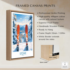 Ski Destination Art - Stowe Vermont Landscape View Print, Winter Sport Poster showcased with framed canvas prints.