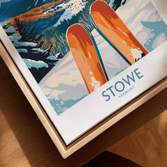 Stowe Valley Ski Wall Art - Vermont Winter Landscape Print, Ski Season Decor featuring vibrant skier imagery.
