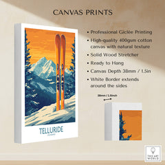 Telluride Ski Print - Colorado high-quality canvas print showcasing skis against a mountain backdrop.