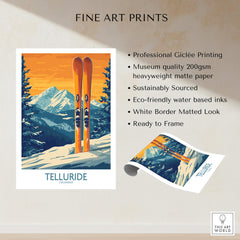 Telluride Ski Print - Colorado showcasing professional Giclée printing and stunning mountain ski art.