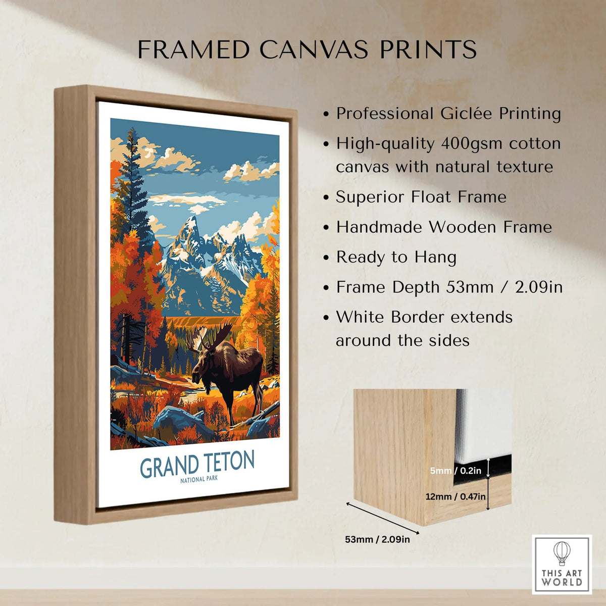Grand Teton Wall Art - National Park Poster featuring vibrant scenery and high-quality framing.