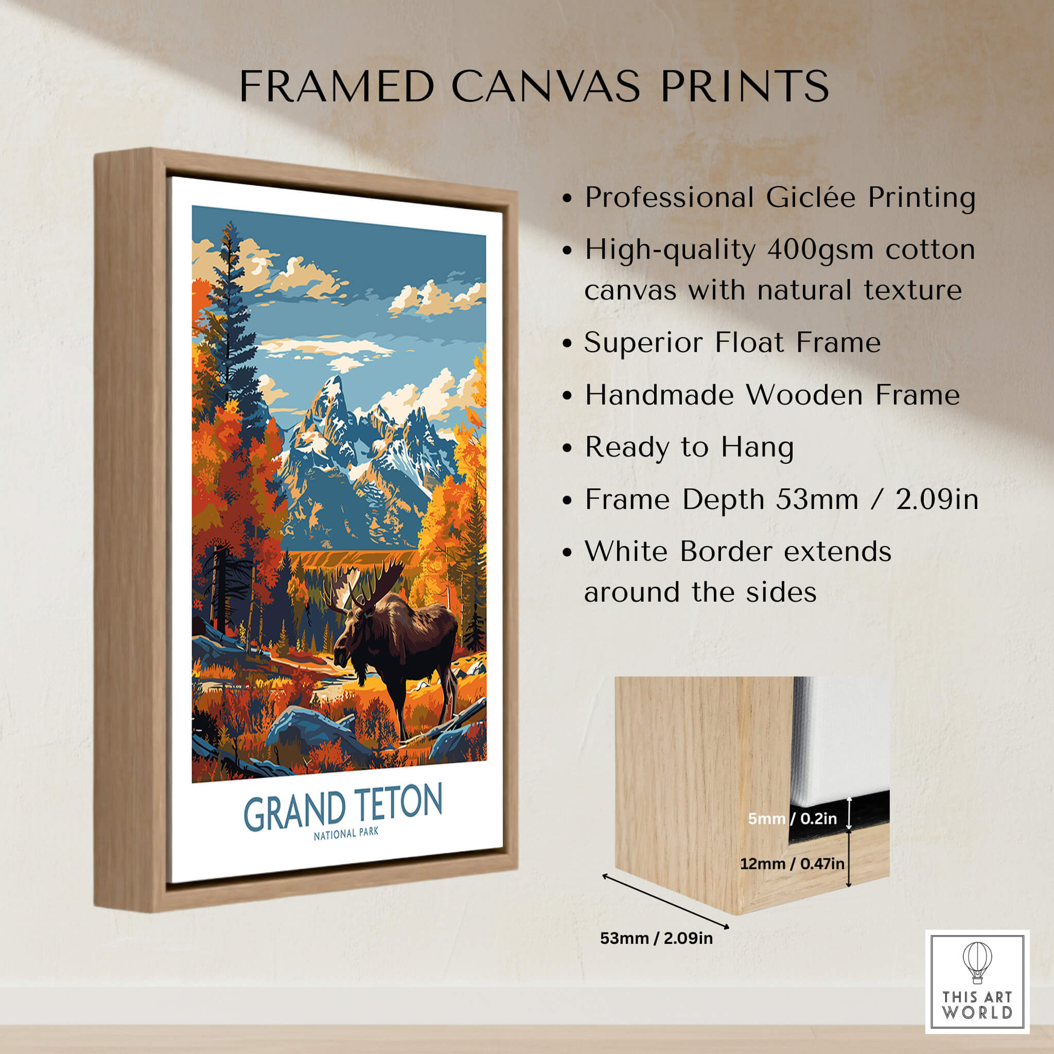 Grand Teton Wall Art - National Park Poster featuring vibrant scenery and high-quality framing.