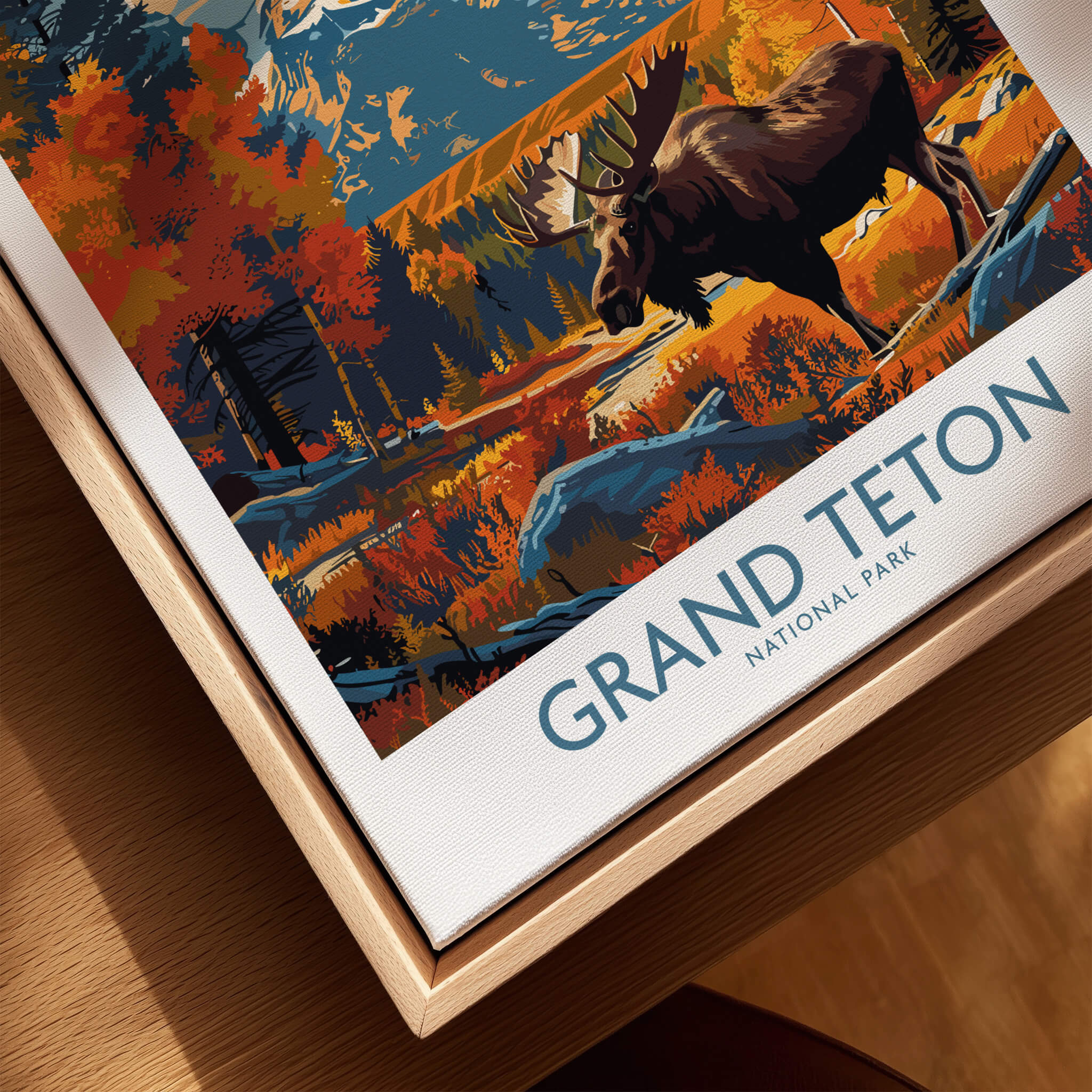 Grand Teton Wall Art - National Park Poster featuring a moose in vibrant autumn colors.