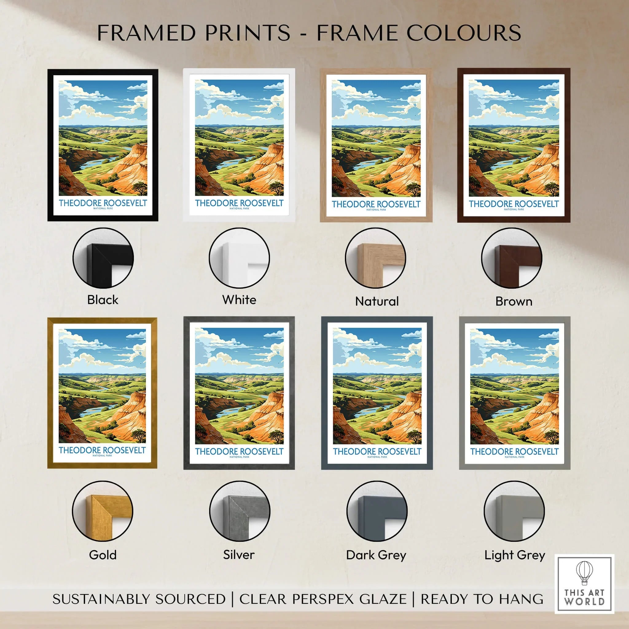 Theodore Roosevelt National Park landscape print with eight frame color options